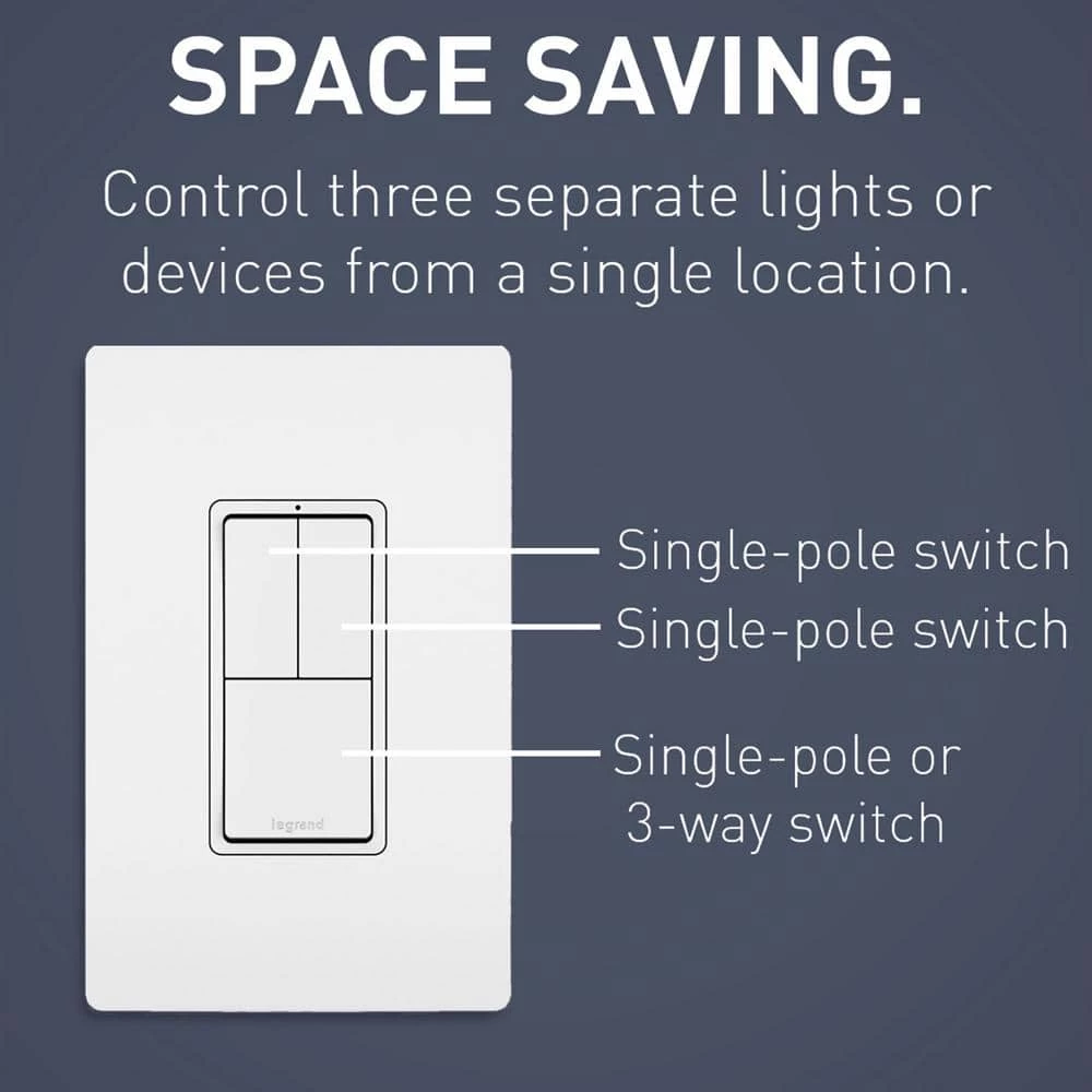 Radiant 15 Amp 120-Volt 3-Switch 3-Way Plus 2 Single-Pole Combination Decorator Rocker Light Switch, White by Legrand 5 Radiant 15 Amp 120-Volt 3-Switch 3-Way Plus 2 Single-Pole Combination Decorator Rocker Light Switch, White by Legrand - Image 3