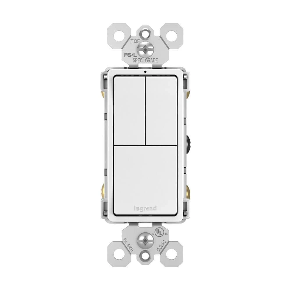 Radiant 15 Amp 120-Volt 3-Switch 3-Way Plus 2 Single-Pole Combination Decorator Rocker Light Switch, White by Legrand 3 Radiant 15 Amp 120-Volt 3-Switch 3-Way Plus 2 Single-Pole Combination Decorator Rocker Light Switch, White by Legrand