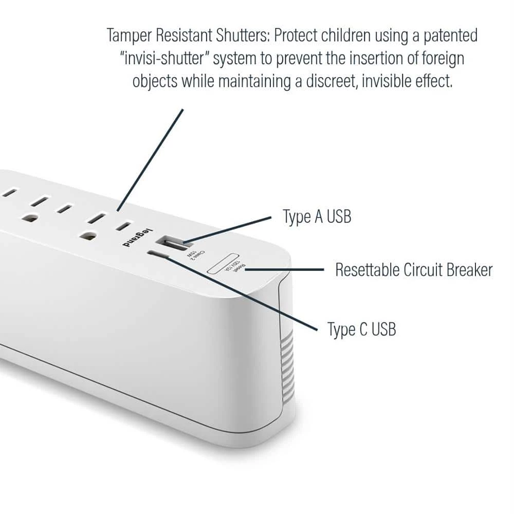 Wiremold ModPower 10 ft. Cord White 3-Outlet Primary Unit Surface Mount Power Strip with USB A/C by Legrand 14 Wiremold ModPower 10 ft. Cord White 3-Outlet Primary Unit Surface Mount Power Strip with USB A/C by Legrand - Image 12