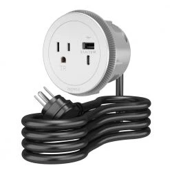 10 ft. Cord 15 Amp 1-Outlet and 2 Type A/C USB Round Furniture Power Strip in White by Legrand