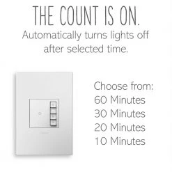 Adorne Sensa 15 Amp 60, 40, 20, 10 Minute Single-Pole/3-Way Indoor Countdown Timer Switch, White by Legrand -Legrand Sales white legrand timers astm2w2 4f 1000